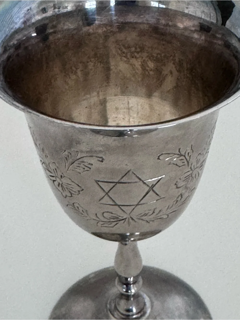 Vintage Silver Plate Kiddush Goblet Star of David Judaica Engraved Floral Cup
